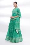 Buy Samyukta Singhania Green Cotton Mulmul Block Print Kurta Lehenga