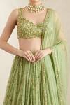 Buy Green Nylon Embroidered Nakshi V Neck Botanical Lehenga Set For