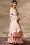 Buy Peach Georgette Round Embroidered Anarkali Sharara Set For Women By