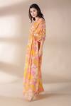 Buy Yellow Bamberg Crepe Embroidery V Neck Floral Print Kaftan For