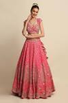 Buy Pink Raw Silk Embroidered Floral Motifs Sweetheart Neck Bridal