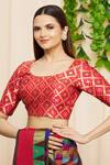 Buy Red Jacquard Woven Bandhani Scoop Neck Motif Blouse For Women By