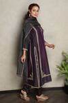 Buy Purple Kurta Dupion Silk Embroidery Thread Notched And Pant Set For