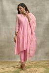 Buy Pink Silk Chanderi Embroidered Floral Cutwork V Neck A Line Kurta