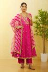 Buy Pink Pure Spun Silk Printed Angrakha Set With Leheriya Dupatta For