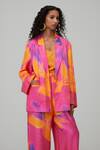 Buy Multi Color Cotton Satin Printed Abstract Blazer And Pant Set For