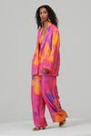 Buy Multi Color Cotton Satin Printed Abstract Blazer And Pant Set For