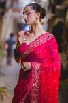 Buy Pink Chiffon Embroidered Resham Saree With Unstitched Blouse Piece