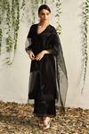 Buy Black Kurta Chanderi Embroidered Nakshi Scallop Neck Leaf Pattern