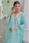 Buy Blue Chanderi Silk Embroidered Floral V Neck Kurta And Palazzo Set