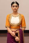 Buy Yellow Munga Silk Embroidery Floral Round Neck Kameshwari Blouse