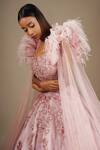 Buy Pink Organza Embroidered Cutdana V Neck Floral Sequin Embellished