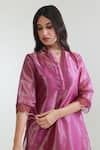 Buy Purple Kurta Tissue Embroidered Aari V Neck Straight Pant Set For