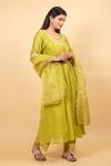 Buy Green Anarkali Pure Handwoven Silk Embroidery Thread Floral Set For