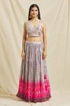 Buy Purple Lehenga Chinon Printed Floral Leaf Neck And Pleated Set For