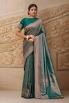 Buy Green Banarasi Silk Woven Floral Vine Boat Saree With Blouse For