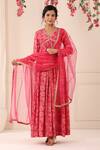 Buy Pink Muslin Printed Floral Patterns V Neck Flower Long Anarkali