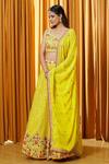 Buy Yellow Georgette Embroidered Sequin Leaf Neck Threadwork Lehenga