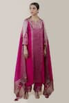 Buy Pink Kurta Chanderi Silk Hand Embroidered Aari Notched A Line Set