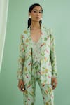 Buy Green Dupion Silk Print Floral Blazer Lapel Botanical Trouser Set