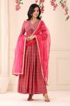 Buy Magenta Muslin Printed Rangoli Patterns V Neck Anarkali With