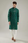 Buy Green Georgette Embroidered Sequin Floral And Kurta For Men By