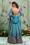 Buy Blue Silk Embroidered Zardozi Leaf Neck Bridal Lehenga Set For