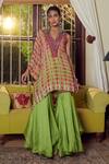 Buy Reeti Arneja Green Georgette Shibori Print Kaftan And Sharara Set