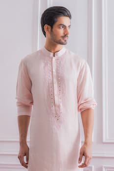 Buy Ankit V Kapoor Pink Satin Linen Kurta Set Online Aza Fashions