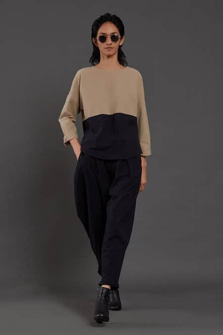 Buy Black Cotton Round Rekin Color Block Top And Pant Set For