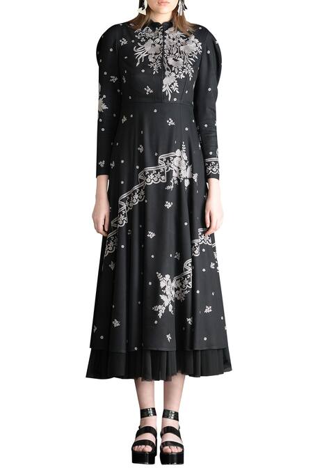 Buy Black Embroidered Midi Dress For Women By Sahil Kochhar Online At