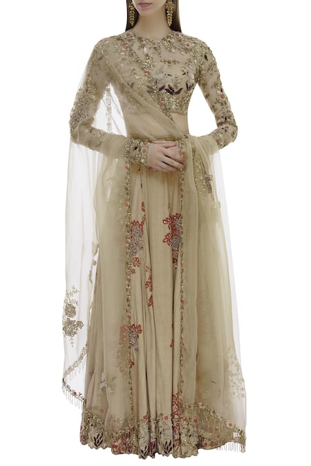 Buy Off White Raw Silk High Neck Embroidered Lehenga Set For Women By