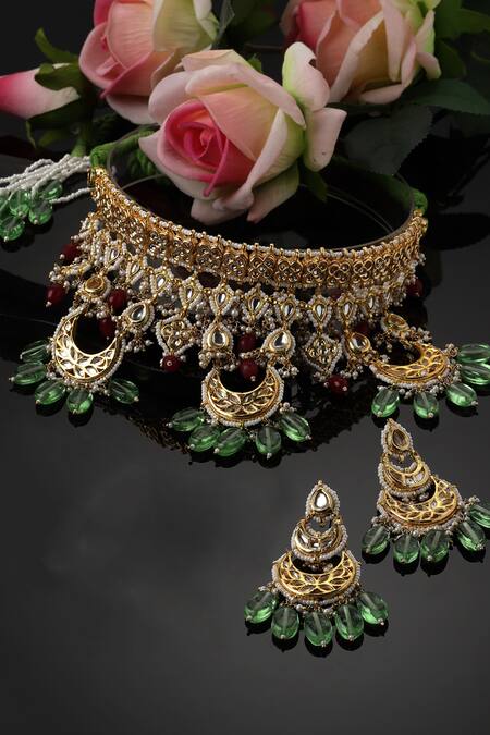 Buy Multi Color Kundan And Natural Stone Embellished Choker Necklace