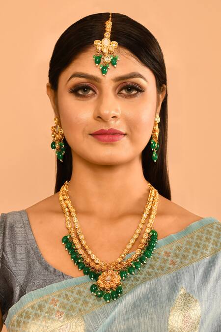 Buy Gold Plated Stone Embellished Layered Necklace Set By Nayaab By