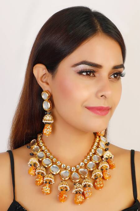 Buy Gold Plated Kundan Jhumka Drop Choker Set By Chhavi S Jewels Online