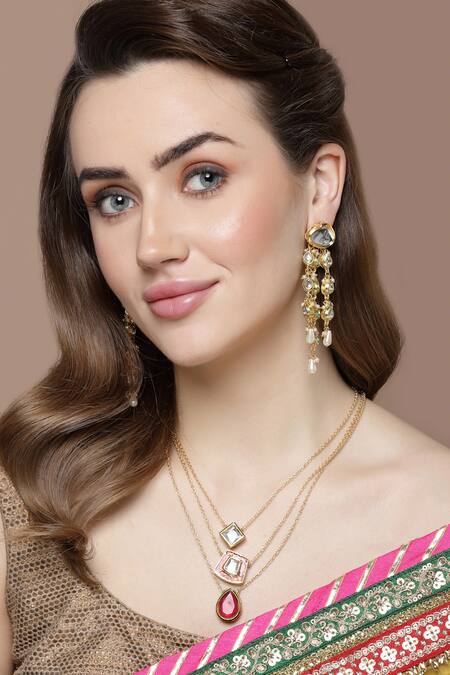 Buy Gold Plated Kundan Pearl Embellished Danglers By Dugran By