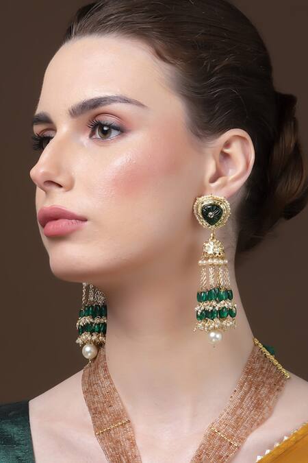 Buy Multi Color Kundan American Diamond Embellished Earrings By Dugran