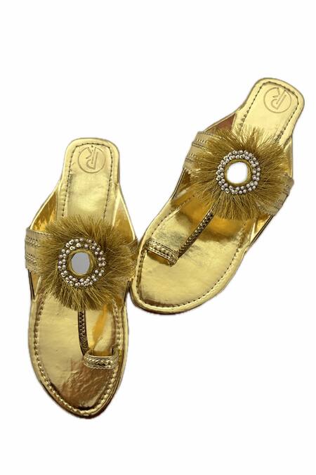 Buy Gold Mirror Metallic Jhallar Kolhapuri Flats By Preet Kaur Online