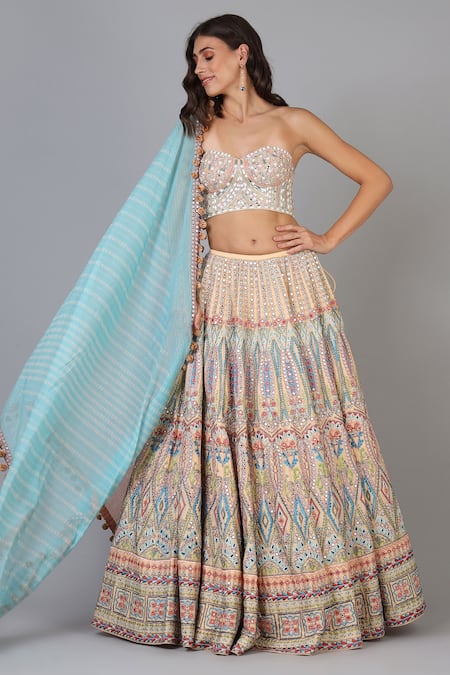 Buy Multi Color Embroidered Lehenga Set For Women By Geisha Designs