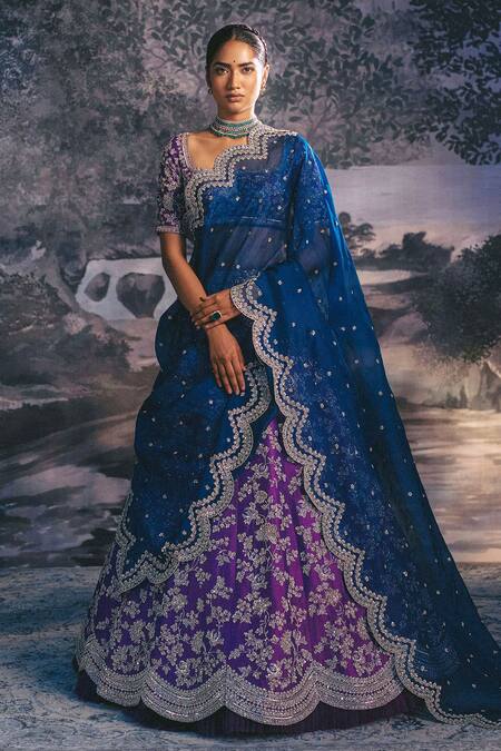 Buy Purple Raw Silk And Organza Embroidery Cutdana Square Bridal