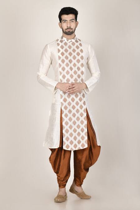 Buy White Dupion Silk Kurta And Dhoti Pant Set For Men By Aryavir