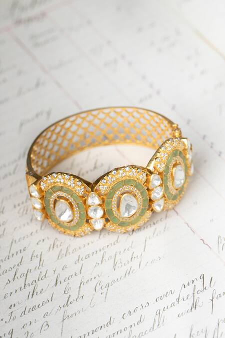 Buy Gold Plated Polki And Stones Embellished Bangle By Osvag India