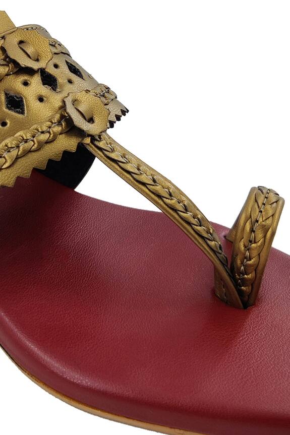 Buy The Madras Trunk Gold Faux Leather Cutwork Kolhapuri Block Heels