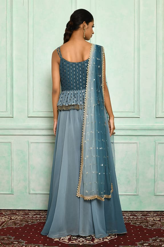 Buy Arihant Rai Sinha Blue Georgette Ombre Crop Top Sharara Set Online