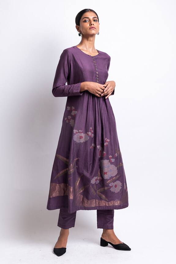 Buy Arte Alter Purple Handwoven Silk Cotton Jamdani Kurta Online Aza