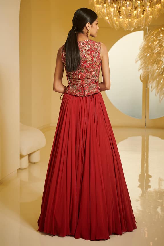 Buy Varun Bahl Modal Dupion Embroidered Gillet And Lehenga Set Online