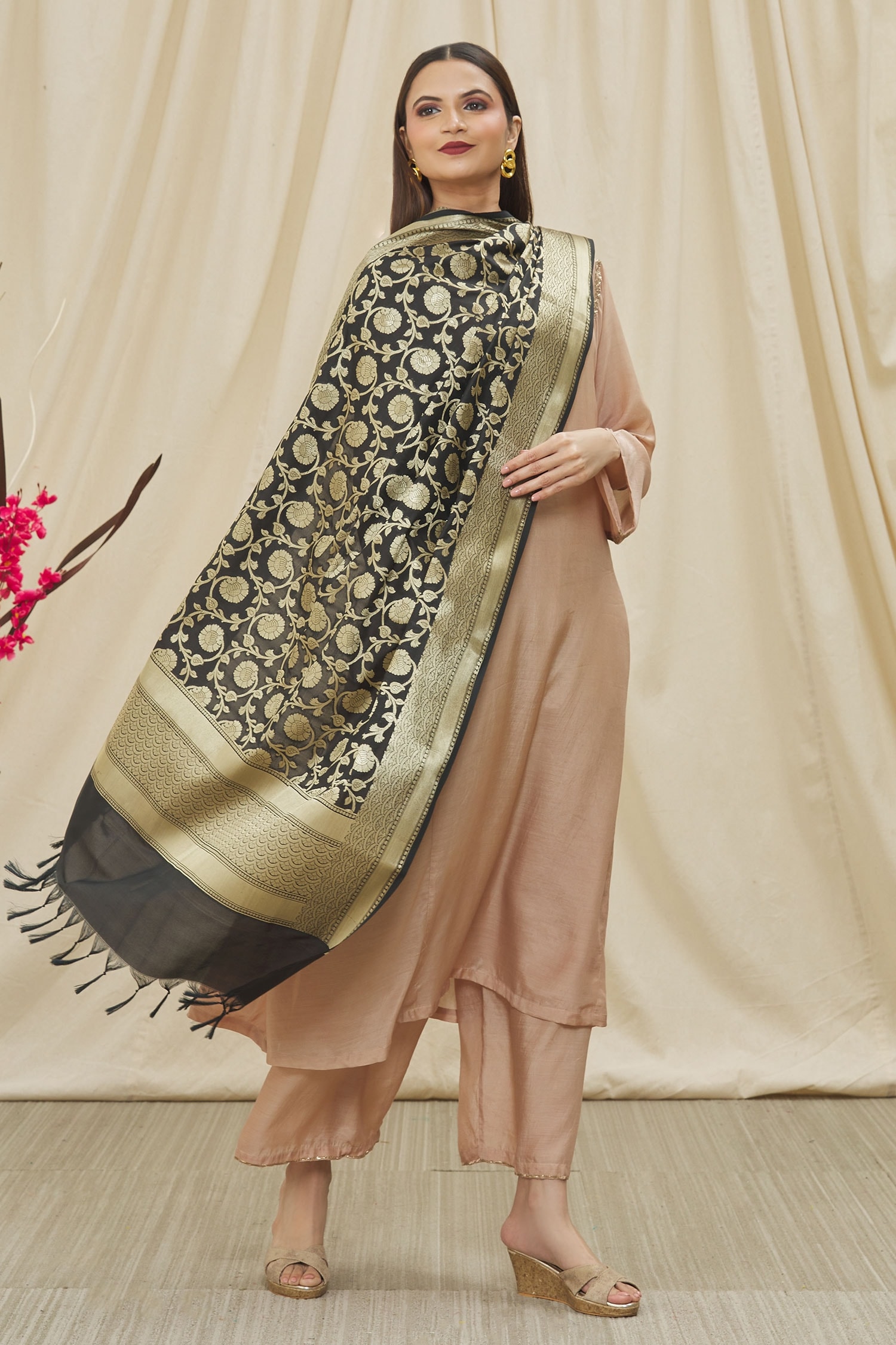 Buy Khwaab By Sanjana Lakhani Black Banarasi Art Silk Blossom Woven