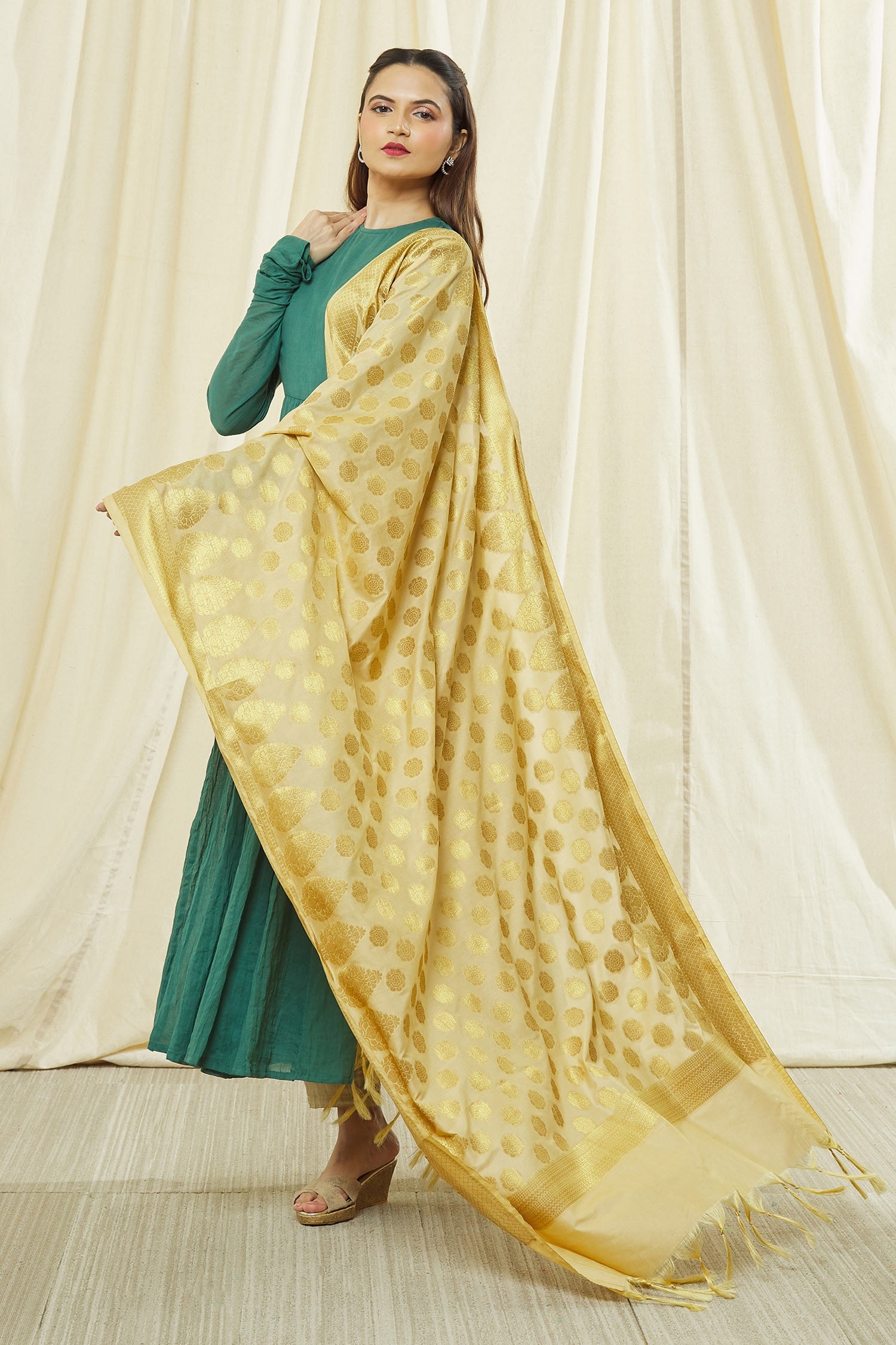 Buy Khwaab By Sanjana Lakhani Beige Banarasi Art Silk Floral Circular