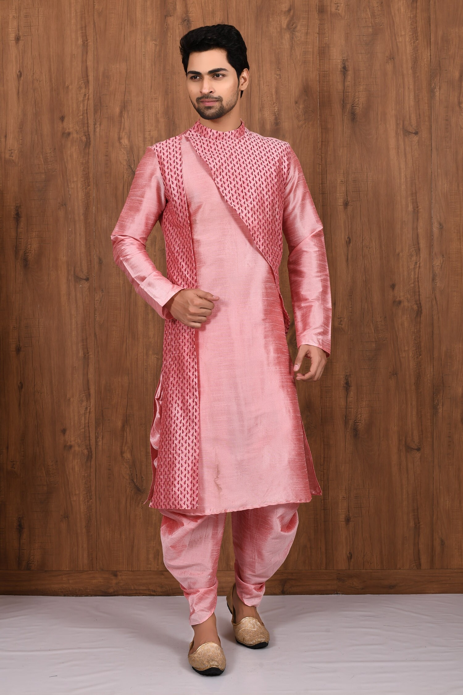 Buy Arihant Rai Sinha Pink Dupion Silk Panelled Kurta Set Online Aza