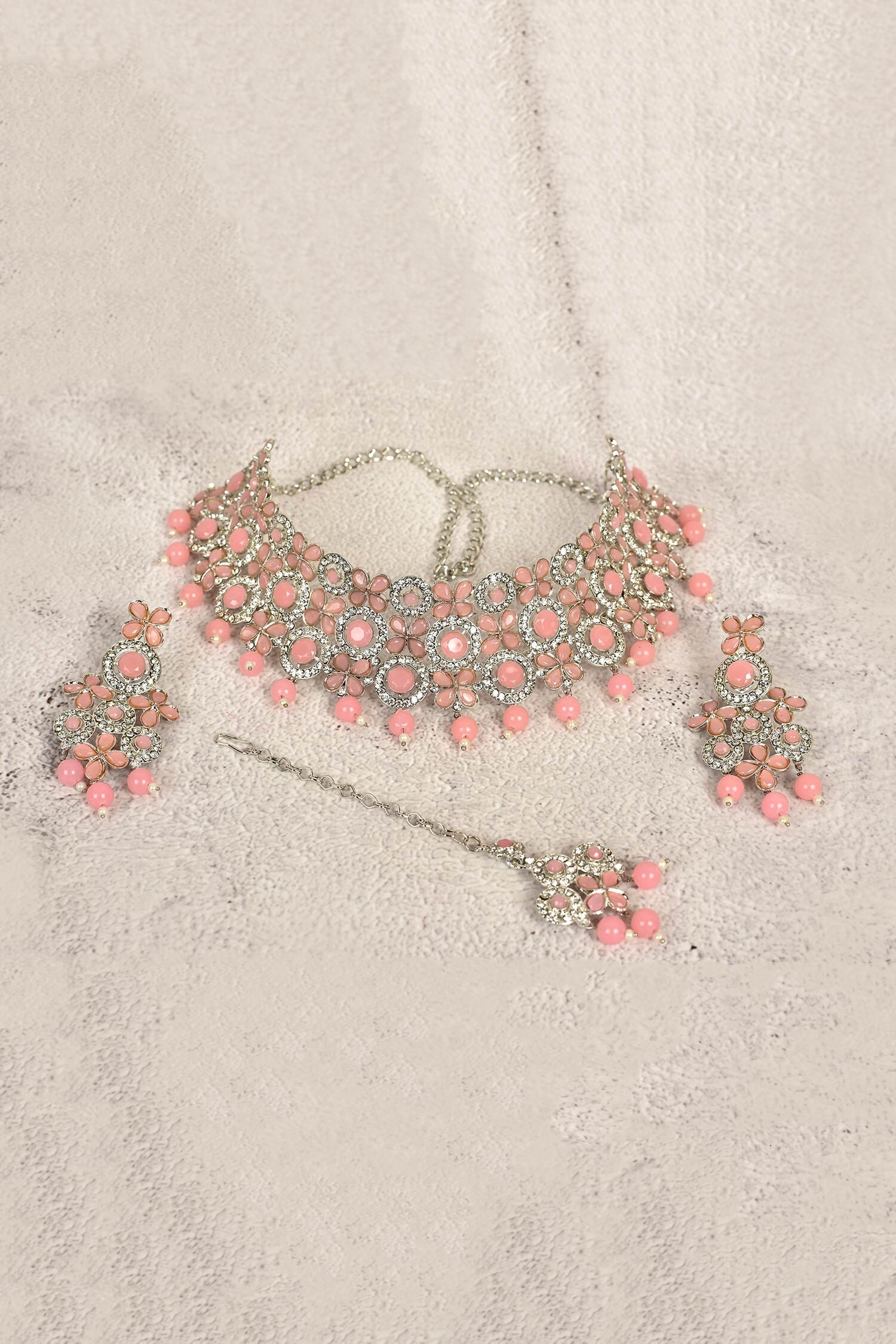 Buy Nayaab By Aleezeh Stone Studded Floral Choker Jewellery Set Online